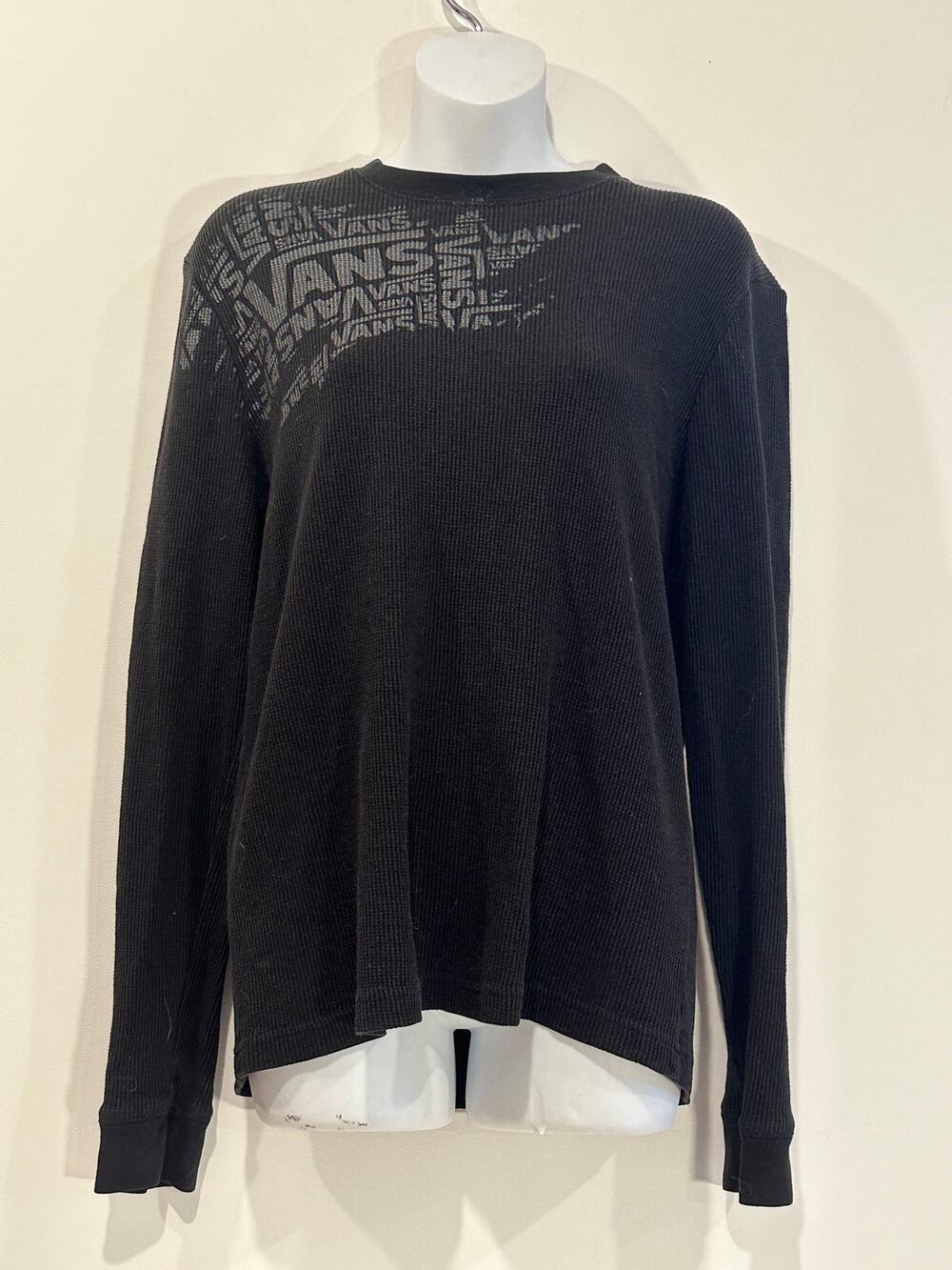 Vintage Vans 2000s Y2K Black Waffle Thermal Long Sleeve Spellout Shirt M